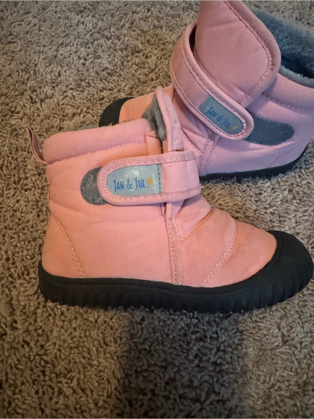 Jan & Jul Pink Kids Winter Ankle Boots with Hook-and-Loop Strap